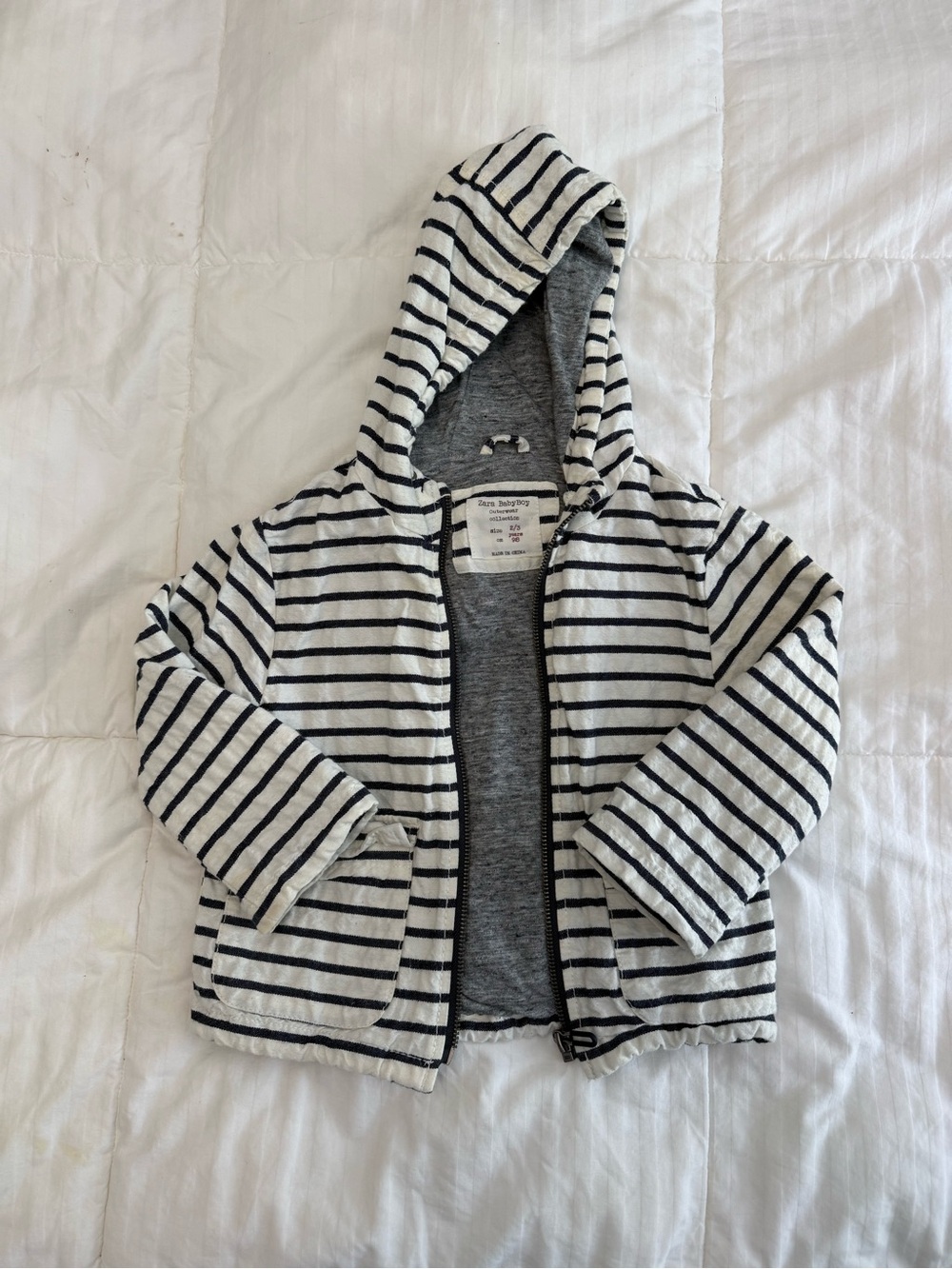 Boys Zara Navy & White Striped Hooded Zip Jacket